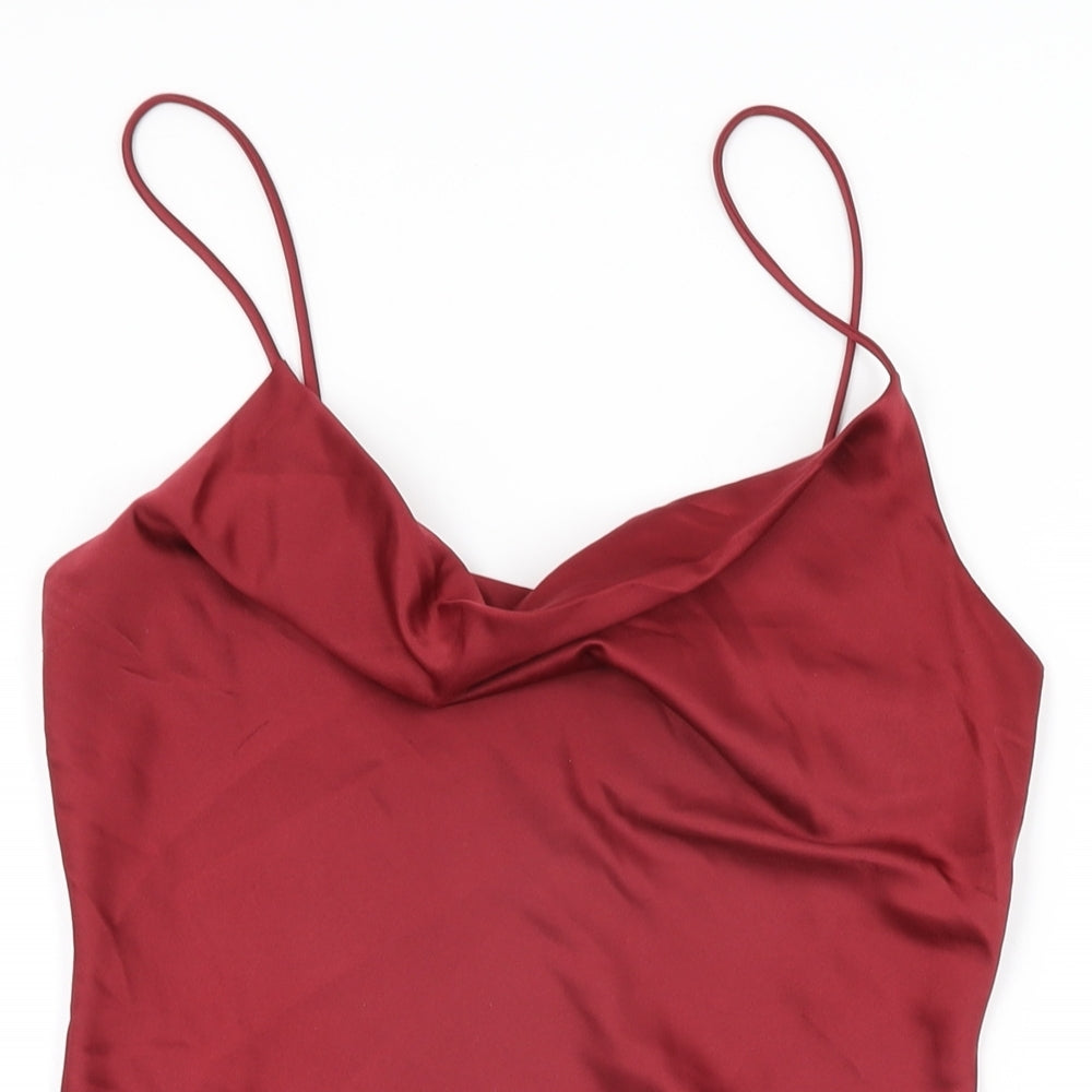 Topshop Womens Red Polyester Bodycon Size 6 Cowl Neck Drawstring