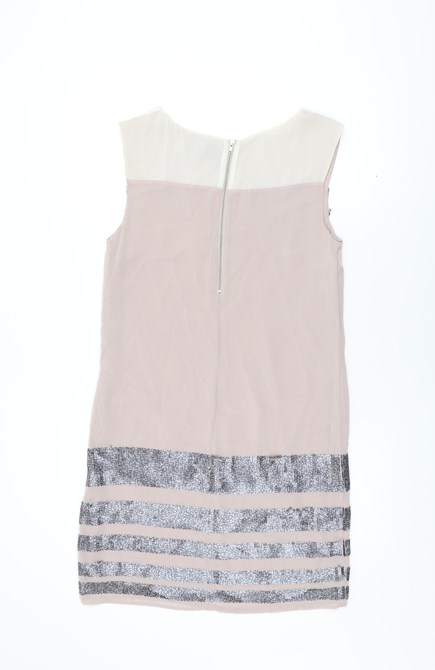 NEXT Womens Beige Polyester Shift Size 10 Round Neck Zip