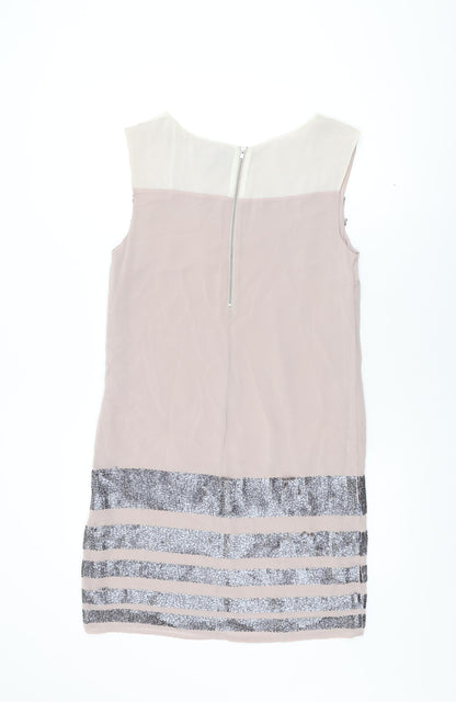 NEXT Womens Beige Polyester Shift Size 10 Round Neck Zip