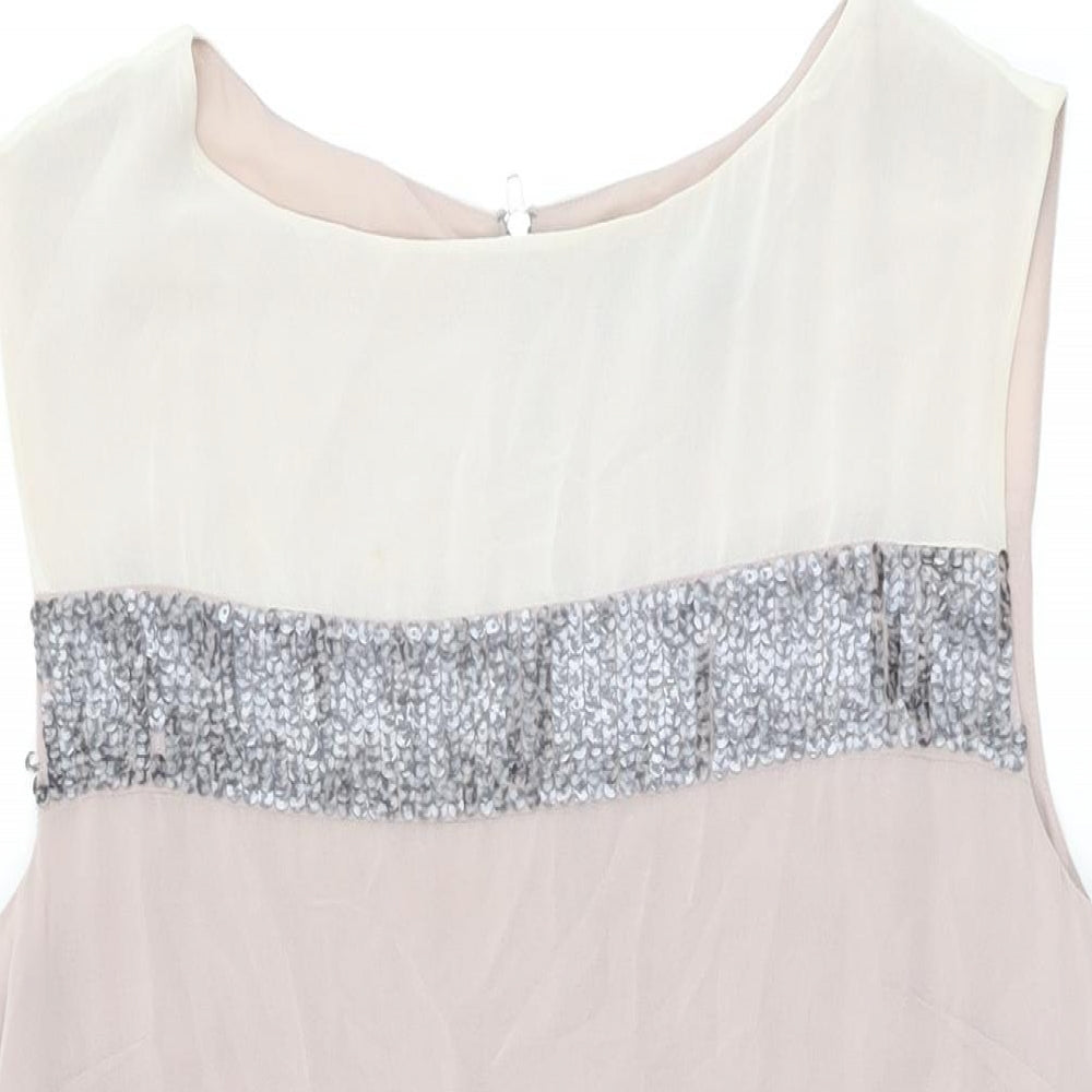 NEXT Womens Beige Polyester Shift Size 10 Round Neck Zip