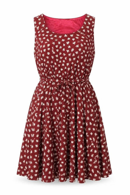 Tenki Womens Brown Geometric Polyester Skater Dress Size 8 Square Neck Pullover