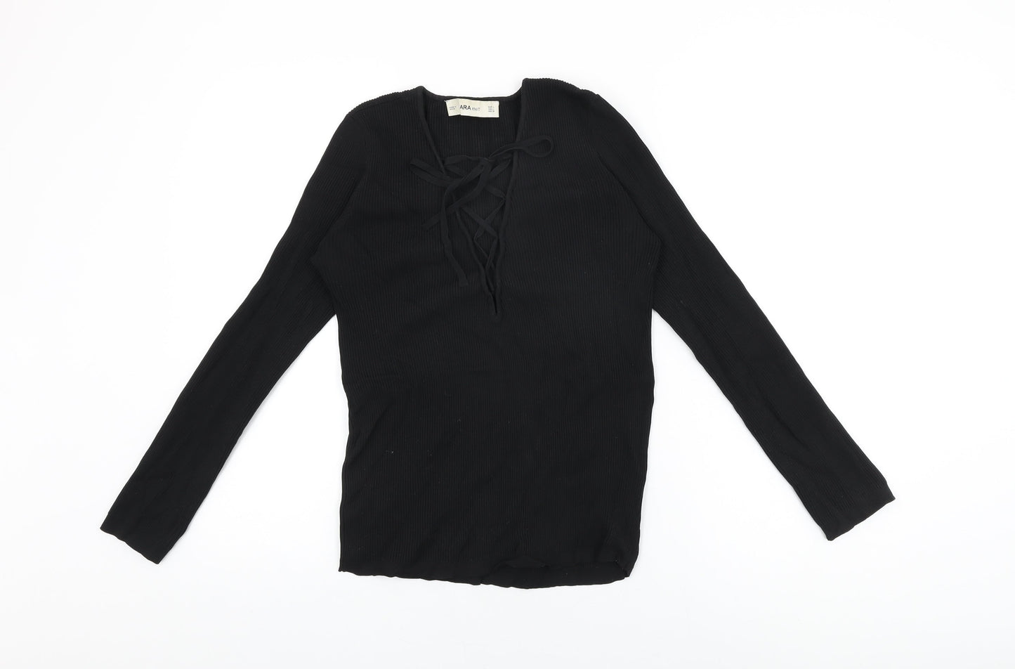 Womens UK Size L Zara Black Basic T-Shirt