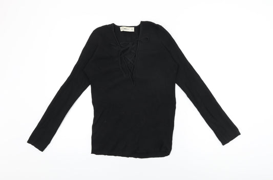 Womens UK Size L Zara Black Basic T-Shirt