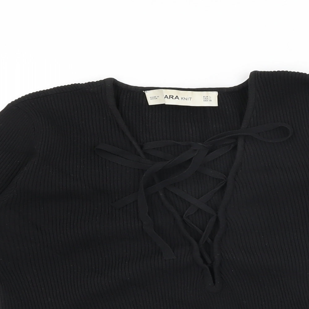 Womens UK Size L Zara Black Basic T-Shirt