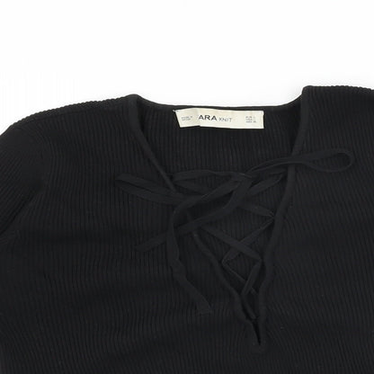 Womens UK Size L Zara Black Basic T-Shirt