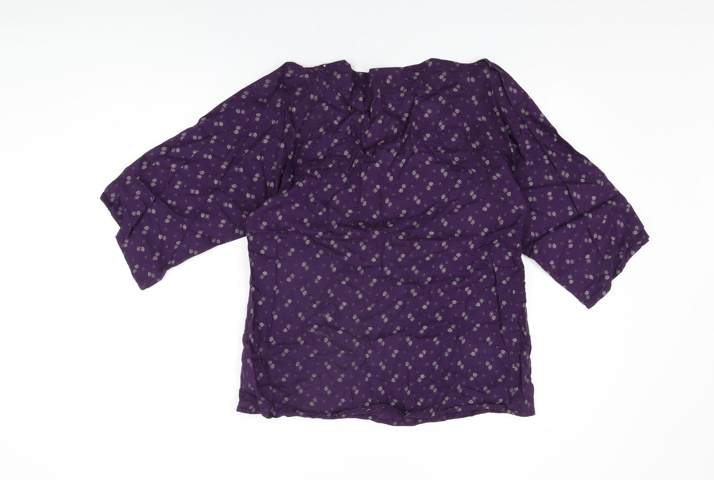 French Connection Womens Purple Floral Cotton Basic T-Shirt Size 12 Square Neck