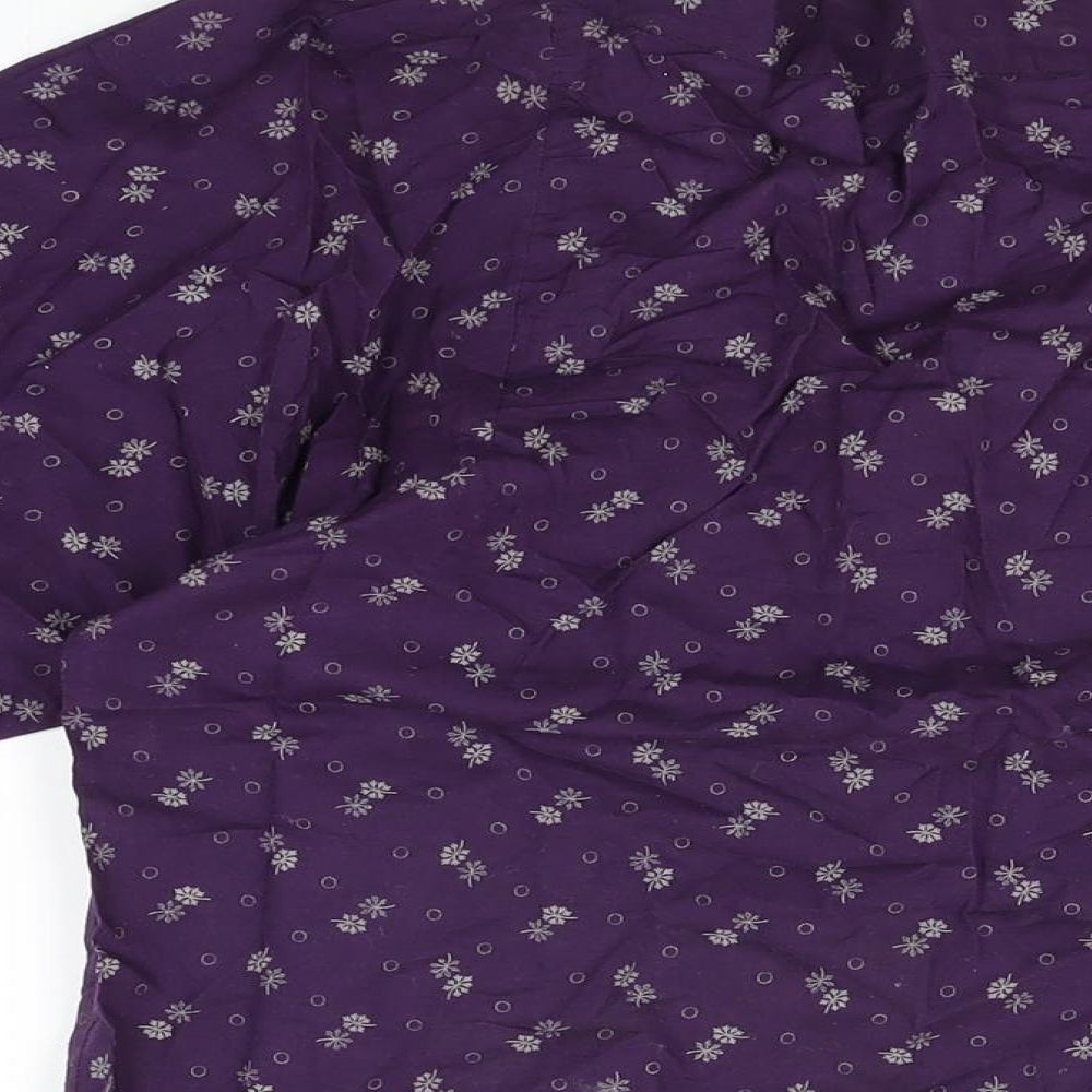 French Connection Womens Purple Floral Cotton Basic T-Shirt Size 12 Square Neck