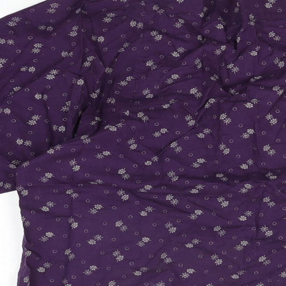 French Connection Womens Purple Floral Cotton Basic T-Shirt Size 12 Square Neck