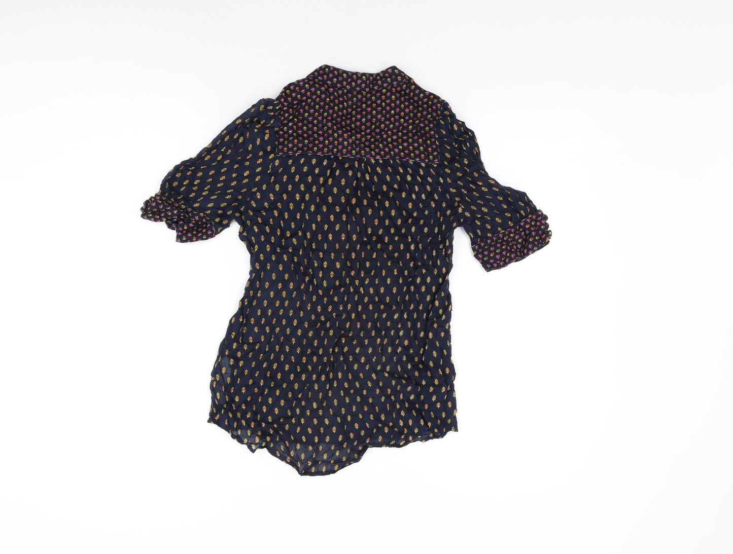 French Connection Womens Blue Geometric Viscose Basic T-Shirt Size 8 V-Neck