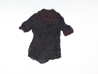 French Connection Womens Blue Geometric Viscose Basic T-Shirt Size 8 V-Neck