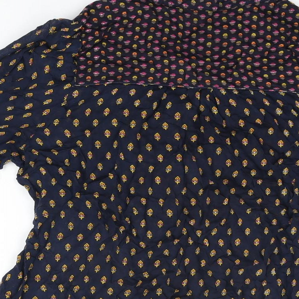 French Connection Womens Blue Geometric Viscose Basic T-Shirt Size 8 V-Neck