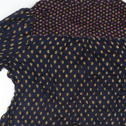 French Connection Womens Blue Geometric Viscose Basic T-Shirt Size 8 V-Neck