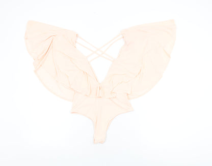 PRETTYLITTLETHING Womens Pink Polyester Bodysuit One-Piece Size 10 Snap