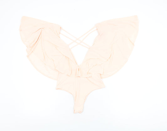 PRETTYLITTLETHING Womens Pink Polyester Bodysuit One-Piece Size 10 Snap