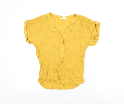 Womens UK Size 4 H&M Yellow Basic T-Shirt