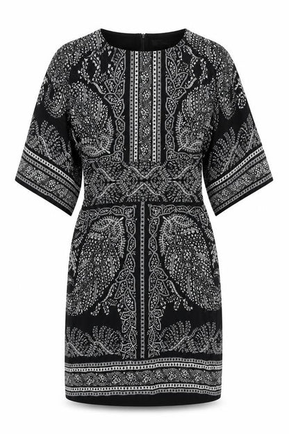 Punt Roma Womens Black Floral Polyester Shift Size 12 Round Neck Zip