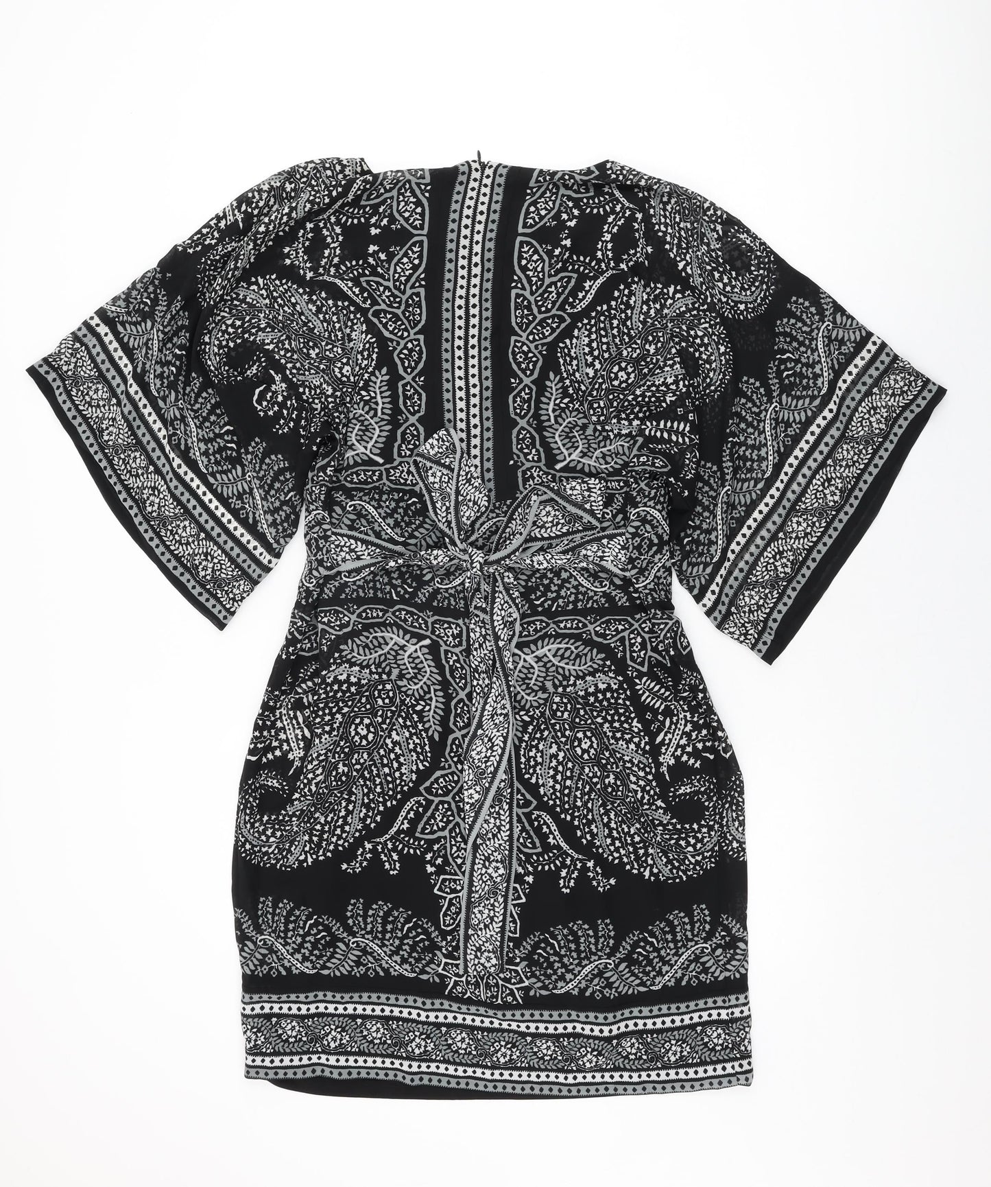 Punt Roma Womens Black Floral Polyester Shift Size 12 Round Neck Zip