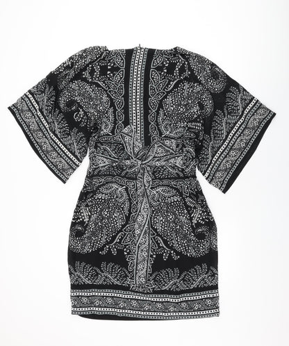 Punt Roma Womens Black Floral Polyester Shift Size 12 Round Neck Zip