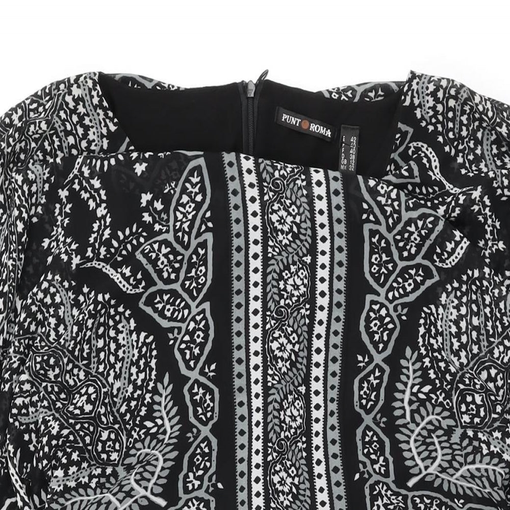 Punt Roma Womens Black Floral Polyester Shift Size 12 Round Neck Zip