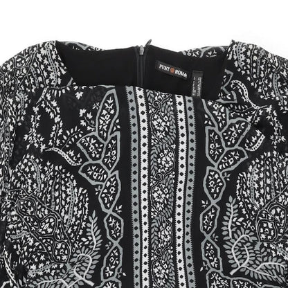 Punt Roma Womens Black Floral Polyester Shift Size 12 Round Neck Zip