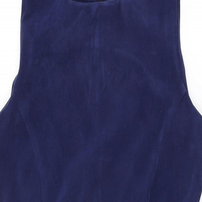New Look Womens Blue Polyester Bodycon Size 14 Round Neck Zip