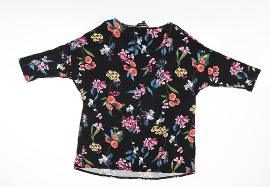 Capsule Womens Black Floral Viscose Basic T-Shirt Size 18 Round Neck