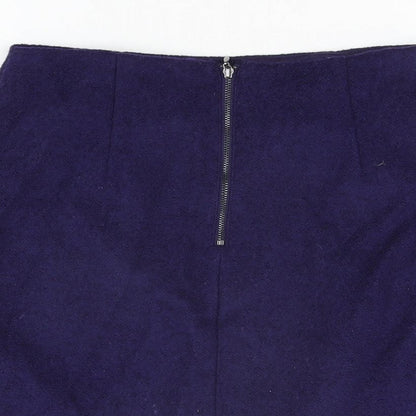Marks and Spencer Womens Blue Polyester A-Line Skirt Size 8 Zip