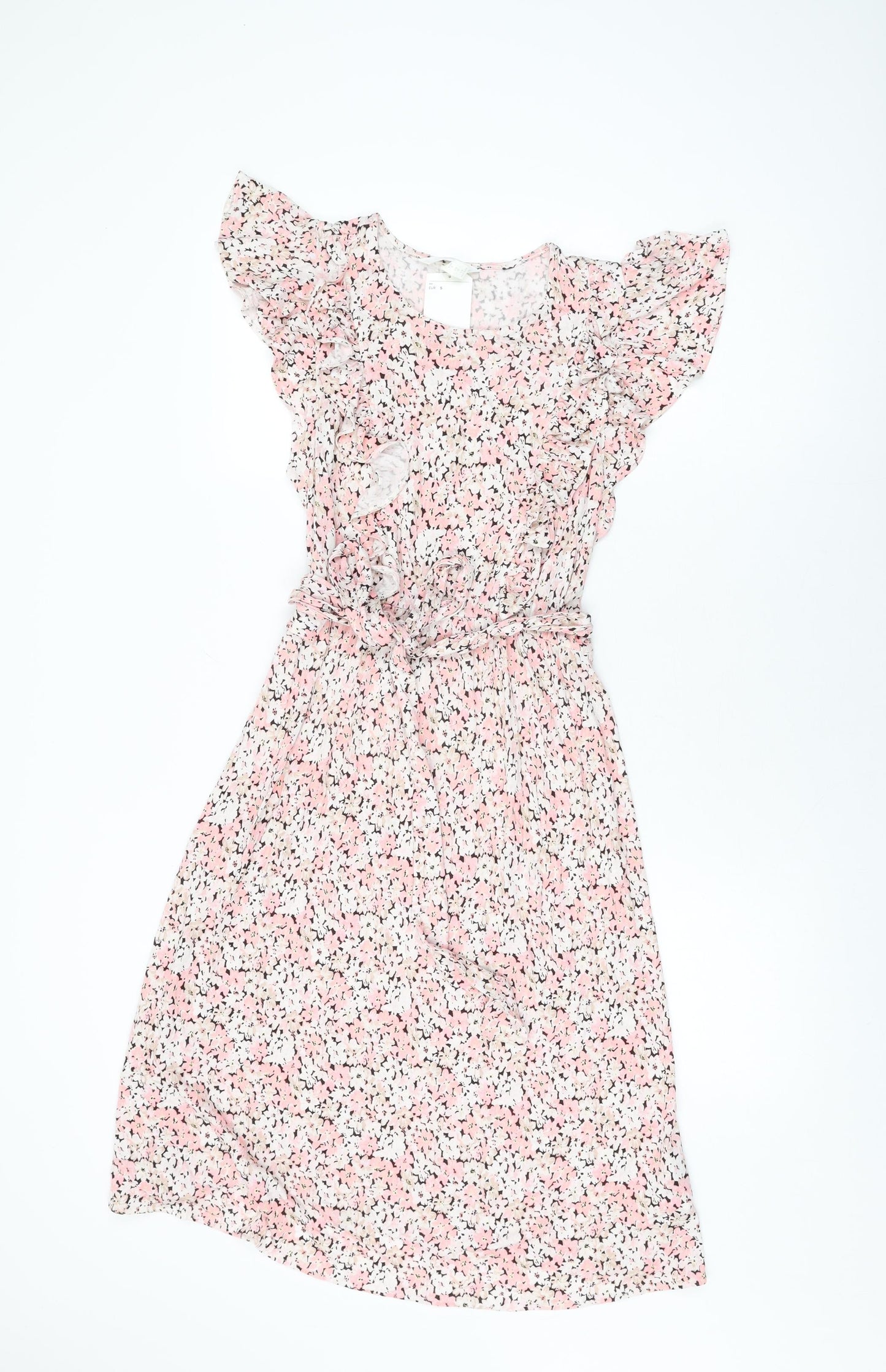 H&M Womens Pink Floral Viscose A-Line Size S Round Neck Pullover