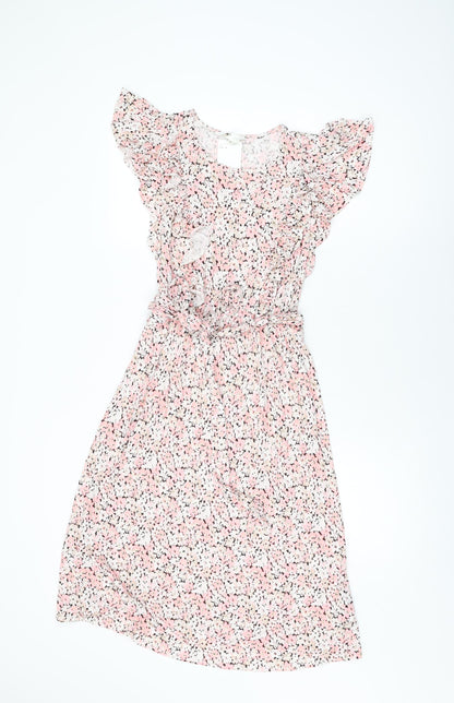 H&M Womens Pink Floral Viscose A-Line Size S Round Neck Pullover