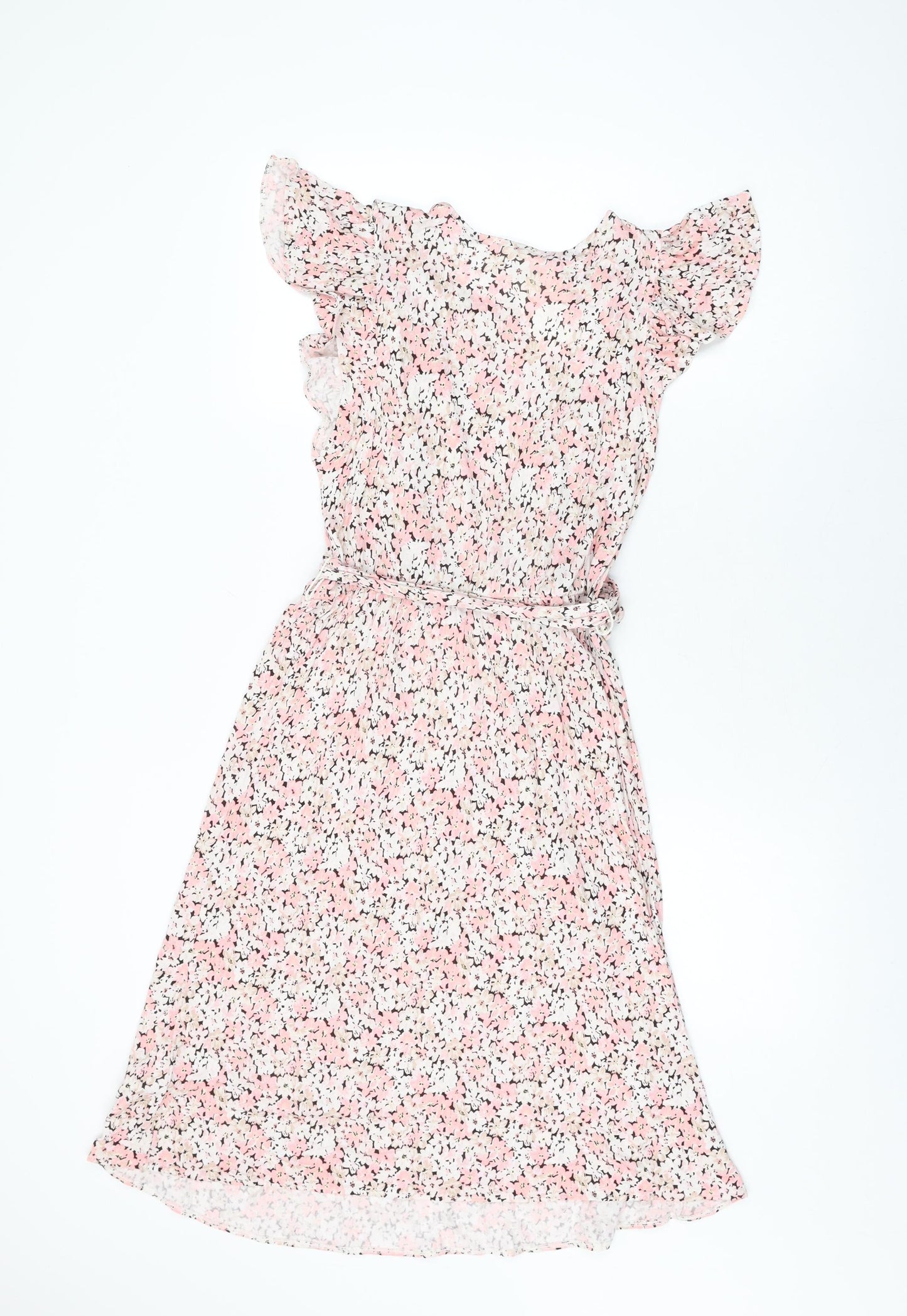 H&M Womens Pink Floral Viscose A-Line Size S Round Neck Pullover