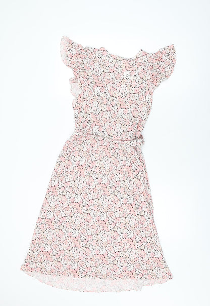 H&M Womens Pink Floral Viscose A-Line Size S Round Neck Pullover