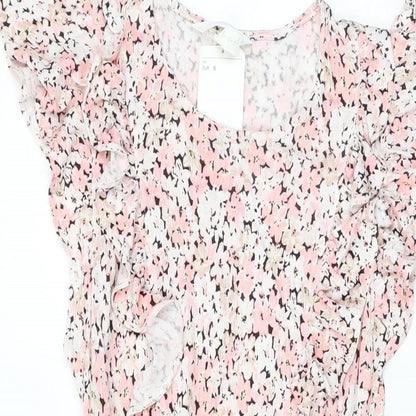 H&M Womens Pink Floral Viscose A-Line Size S Round Neck Pullover