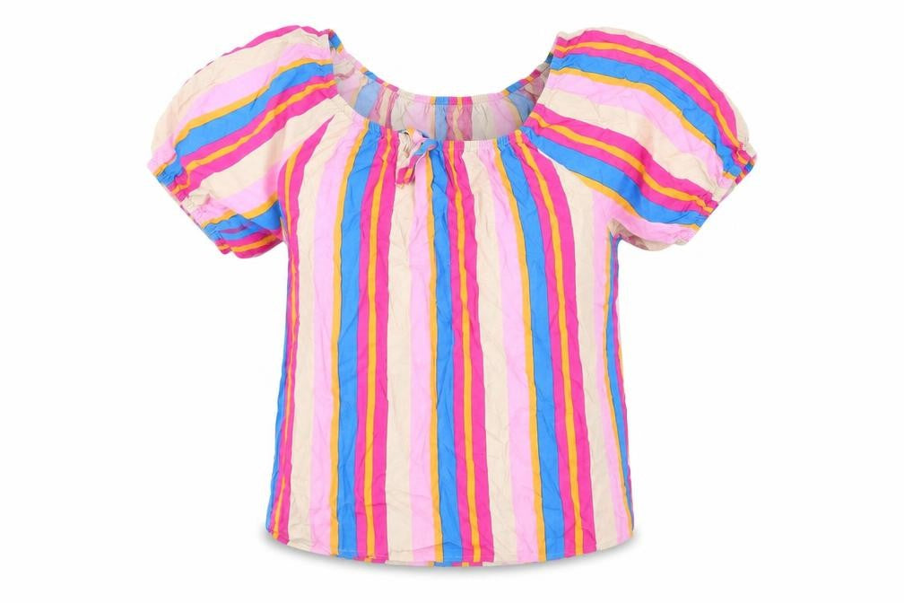 b.young Womens Multicoloured Striped Viscose Basic T-Shirt Size 10 Round Neck