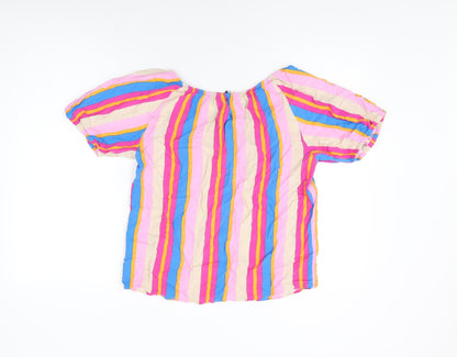 b.young Womens Multicoloured Striped Viscose Basic T-Shirt Size 10 Round Neck