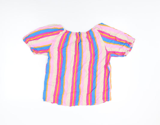 b.young Womens Multicoloured Striped Viscose Basic T-Shirt Size 10 Round Neck