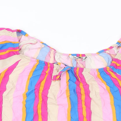 b.young Womens Multicoloured Striped Viscose Basic T-Shirt Size 10 Round Neck