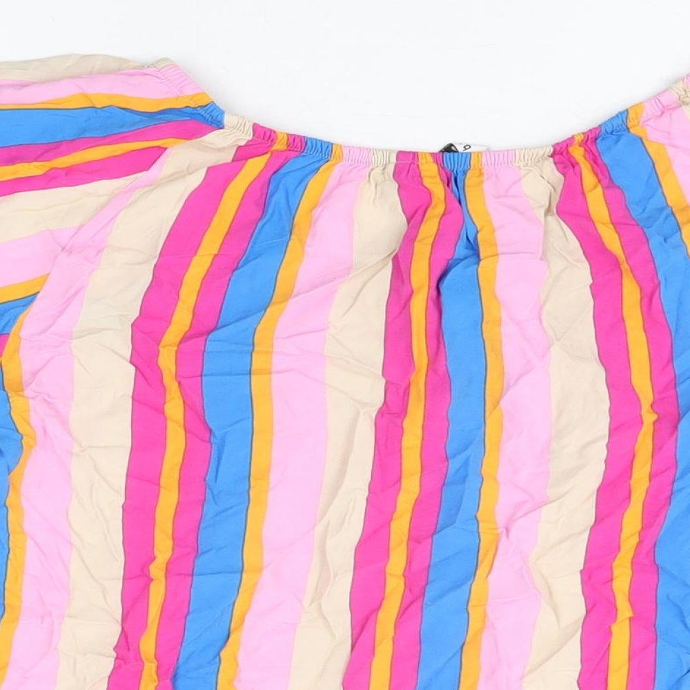 b.young Womens Multicoloured Striped Viscose Basic T-Shirt Size 10 Round Neck