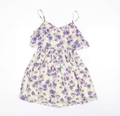 Topshop Womens Ivory Floral Polyester Skater Dress Size 8 V-Neck Pullover