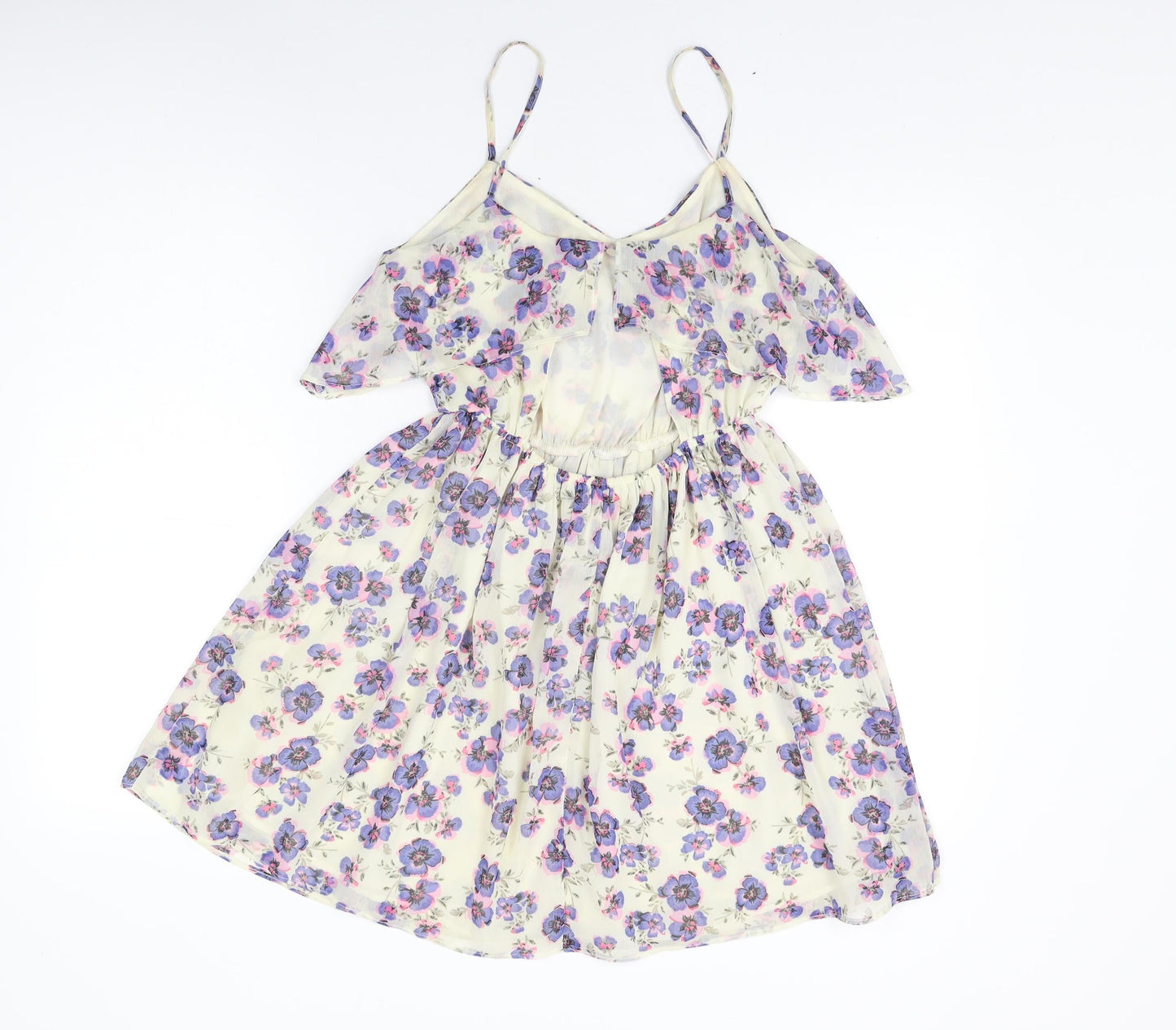 Topshop Womens Ivory Floral Polyester Skater Dress Size 8 V-Neck Pullover