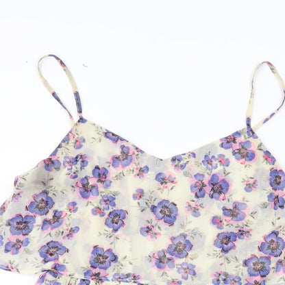 Topshop Womens Ivory Floral Polyester Skater Dress Size 8 V-Neck Pullover