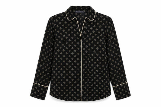 Marks & Spencer Womens Black Geometric Polyester Basic Button-Up Size 10 Collared