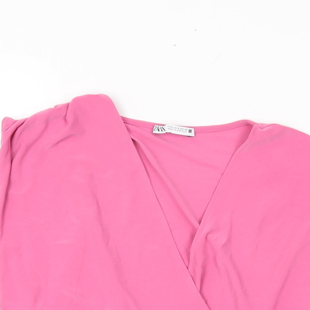Womens UK Size S Zara Pink Wrap T-Shirt