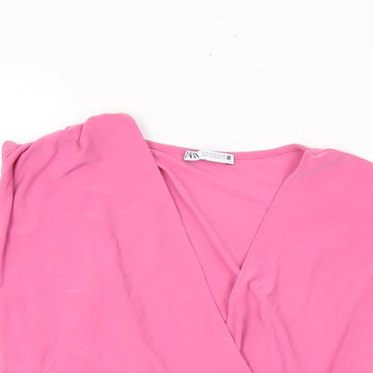 Womens UK Size S Zara Pink Wrap T-Shirt