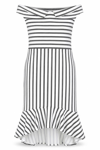 Simply Be Womens White Striped Polyester A-Line Size 18 Off the Shoulder Pullover