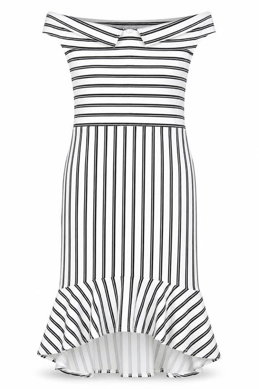 Simply Be Womens White Striped Polyester A-Line Size 18 Off the Shoulder Pullover