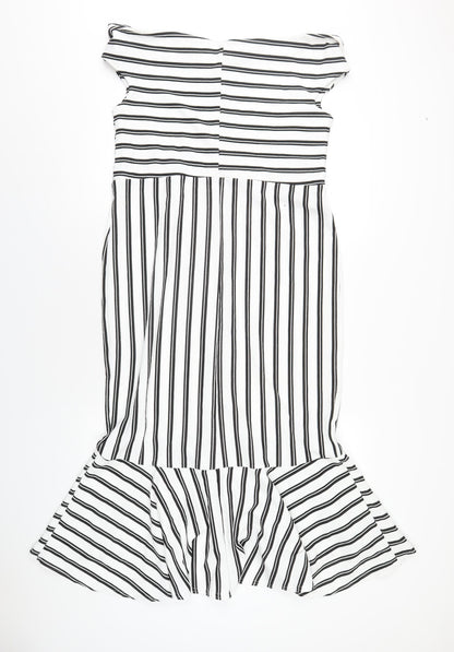 Simply Be Womens White Striped Polyester A-Line Size 18 Off the Shoulder Pullover