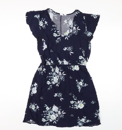 Gap Womens Blue Floral Viscose A-Line Size M V-Neck Pullover