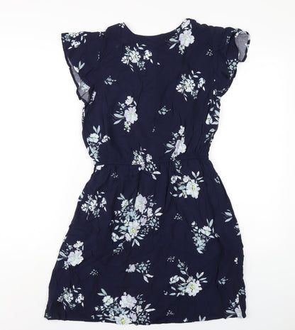 Gap Womens Blue Floral Viscose A-Line Size M V-Neck Pullover