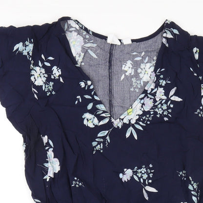 Gap Womens Blue Floral Viscose A-Line Size M V-Neck Pullover