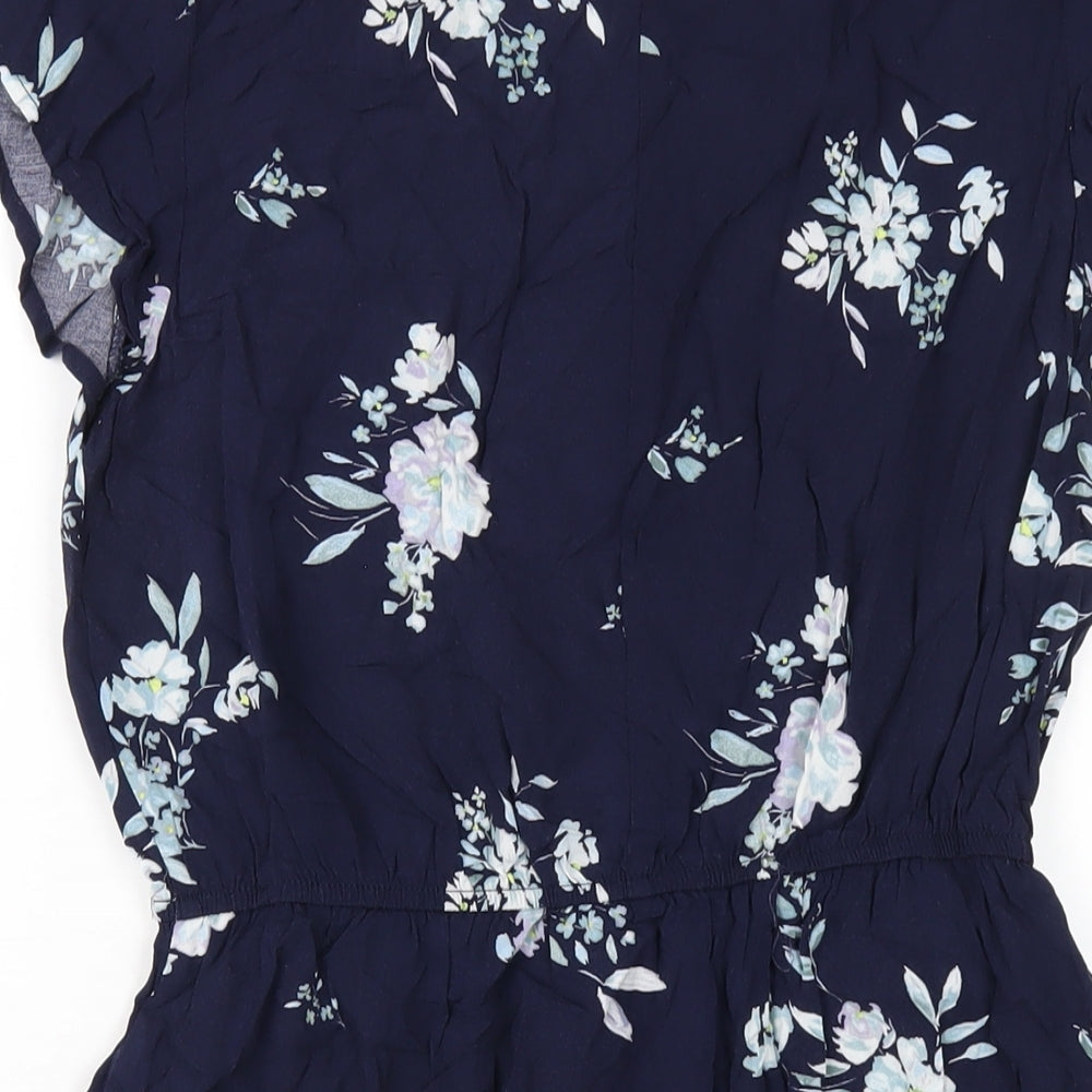 Gap Womens Blue Floral Viscose A-Line Size M V-Neck Pullover